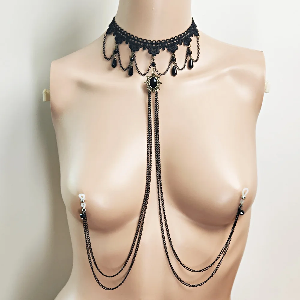 実用的でセクシーな乳首リングタッセルネックレスチェストチェーンボディチェーン夏の乳首チェーンタイトなコルセットチェーンレース乳首チェーン