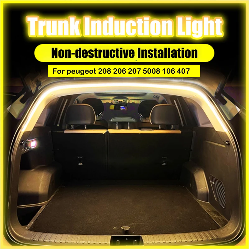 

For peugeot 208 206 207 5008 106 407 Trunk Ambient Light Strip Warm LED Hidden Install Non-Destructive Decorative Interior Light