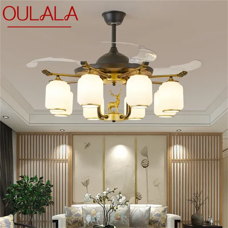 

OULALA Modern Stealth Fan Light Luxury Living Room Restaurant Bedroom Ceiling Fan Light Remote LED Electric Fan Light