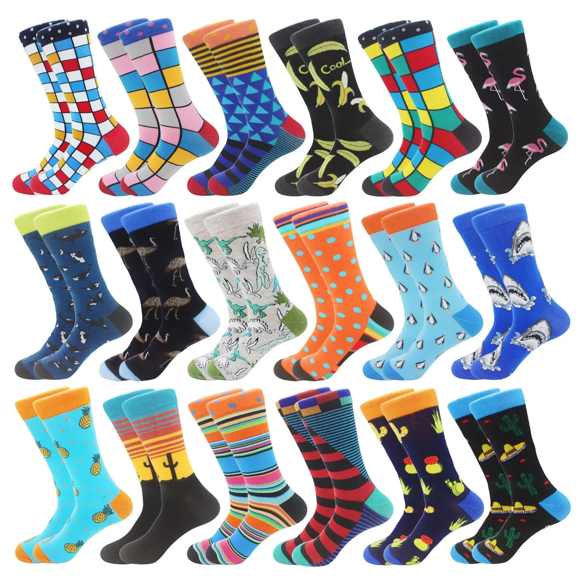 Men's Fashion MidCalf Socks with Embroidery Spring Autumn Winter Wear Featuring Cartoon Animals Food Geometric Stripes