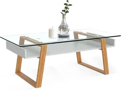 Mesa de centro de cristal moderna, centro de mesa elegante para decoración de sala de estar con parte superior de vidrio templado, diseño elegante como regalo para el hogar