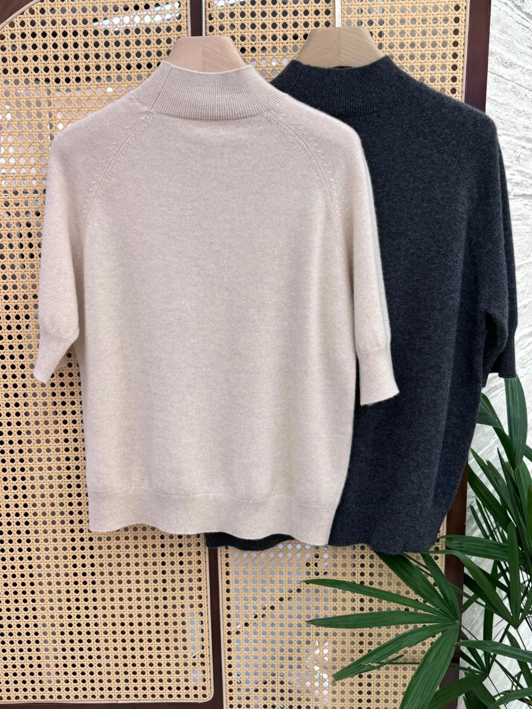 Women's Beaded Half-high Collar Mid-sleeve Cashmere Sweater Bottoming Shirt