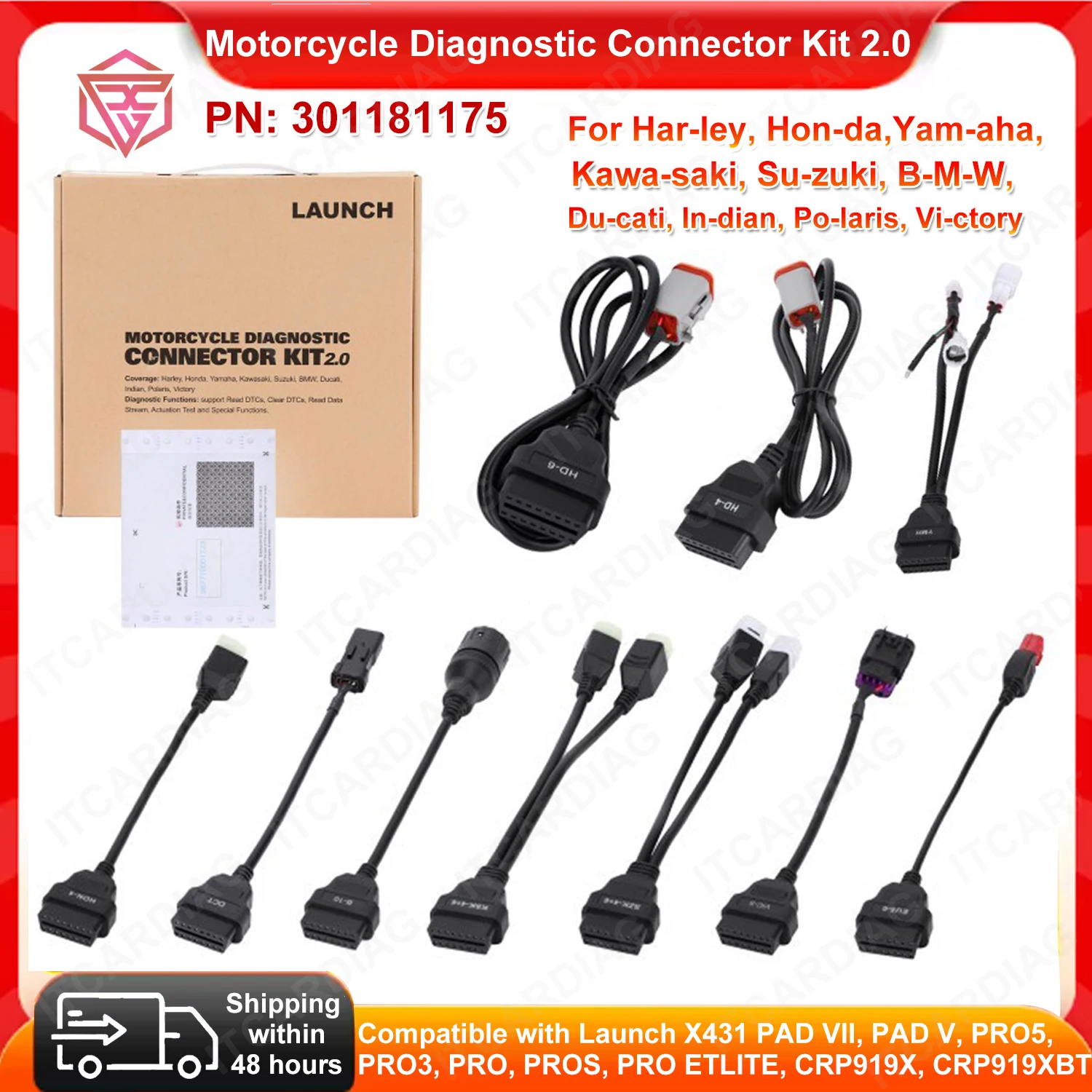 

LAUNCH Motorcycle Diagnostic Connector Kit 2.0 with Renewal Card PN: 301181175 Support Read/Clear DTCs Read Datastream for Honda