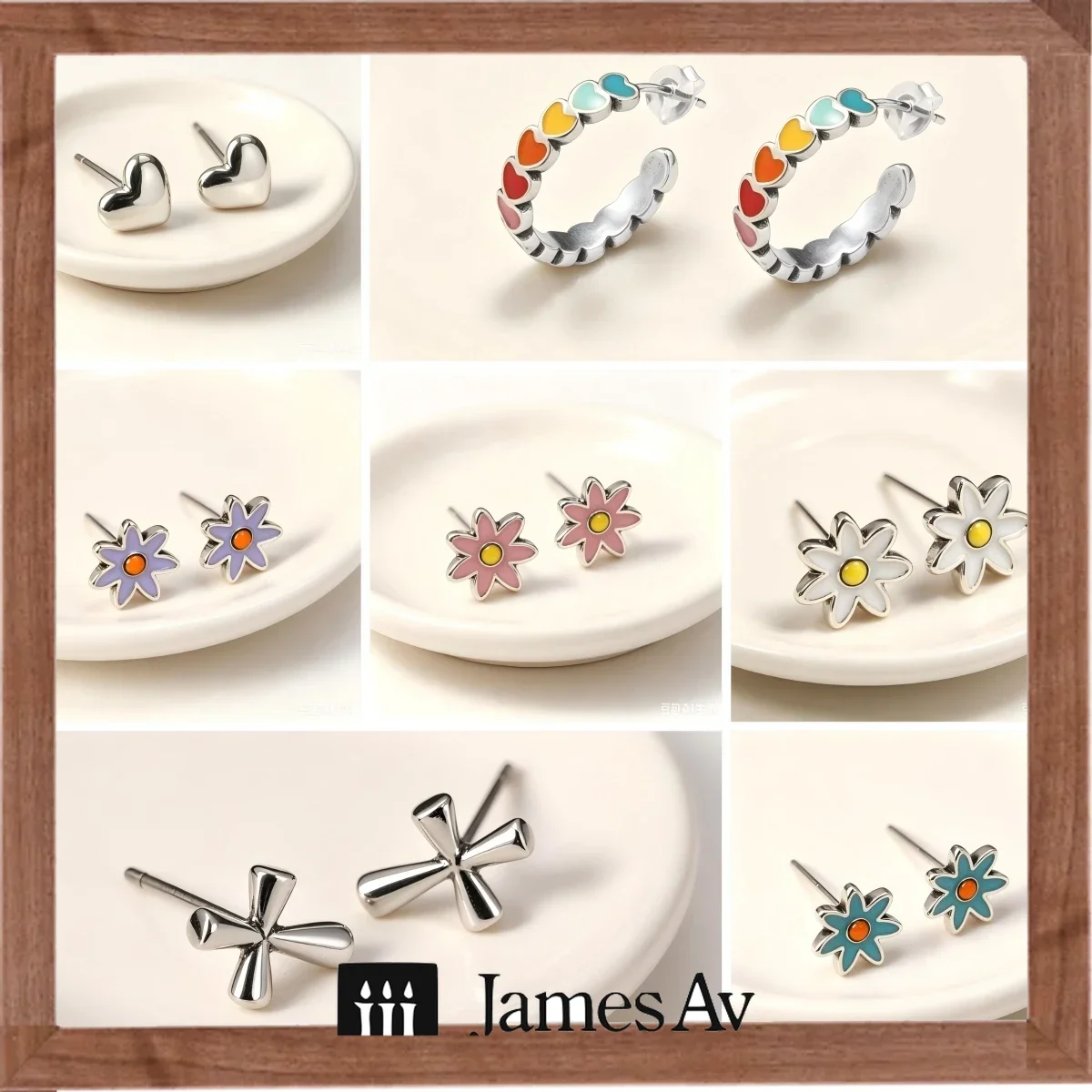 S925 Colorful Enamel Women Stud Earrings, Heart Shape, Daisy Flower, Bowknot And Rainbow Heart Hoop Earrings, Cute Sweet Girls Daily Fashion Ear Jewelry, Vintage Alloy Ear Ornaments, Party Holiday Gift For Ladies Multiple Styles