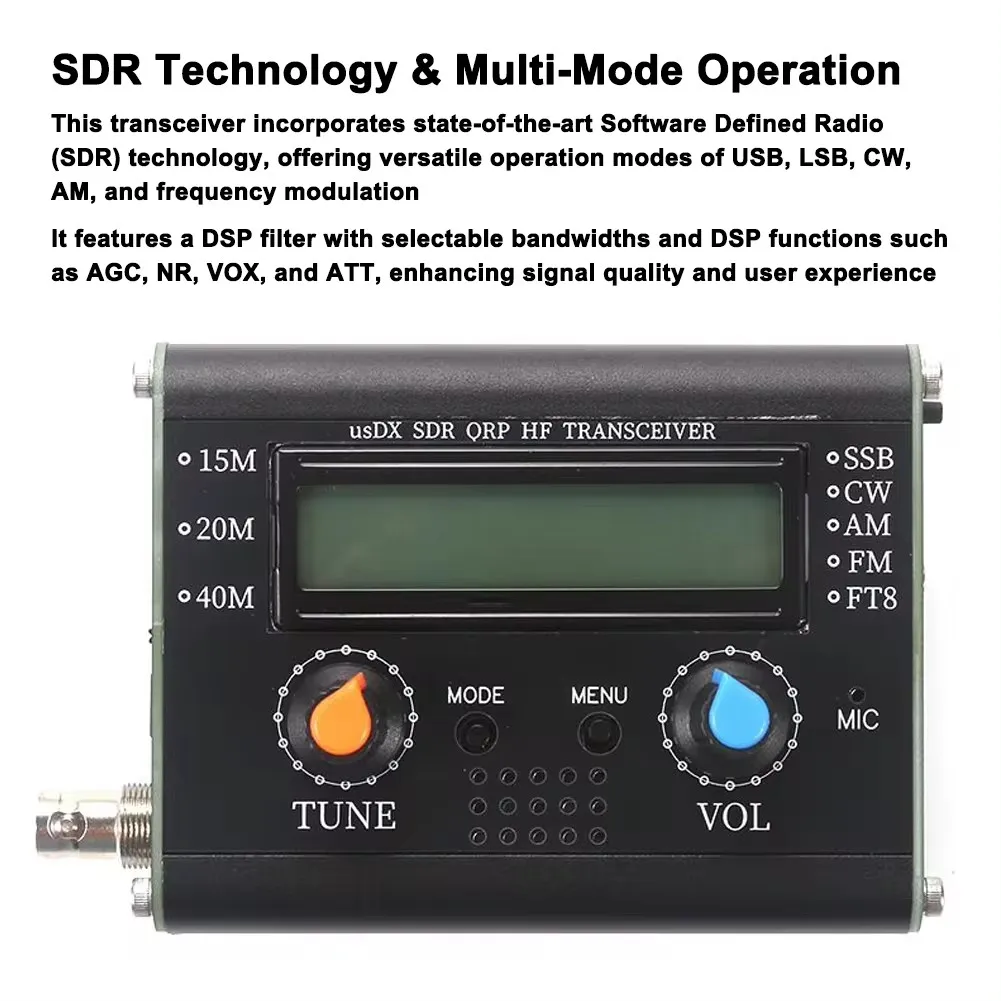 5W usDX SDR QRP Transceiver QCX-SSB to SSB 3-Band All Mode High Frequency Transceiver with Handheld Microphone