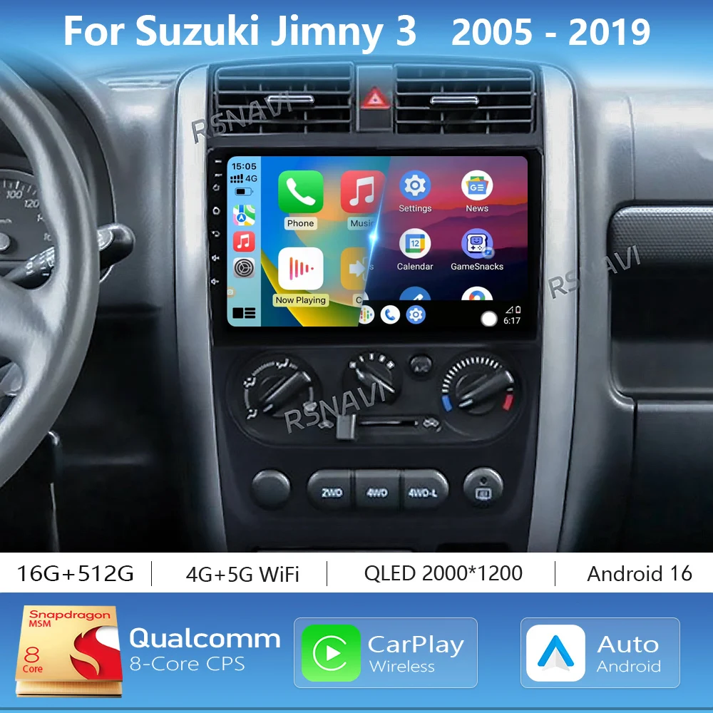 Android 16 Carplay Auto 2K Bildschirm Autoradio Multimedia für Suzuki Jimny 3 2005 - 2019 Autoradio GPS Stereo 2Din Head Unit
