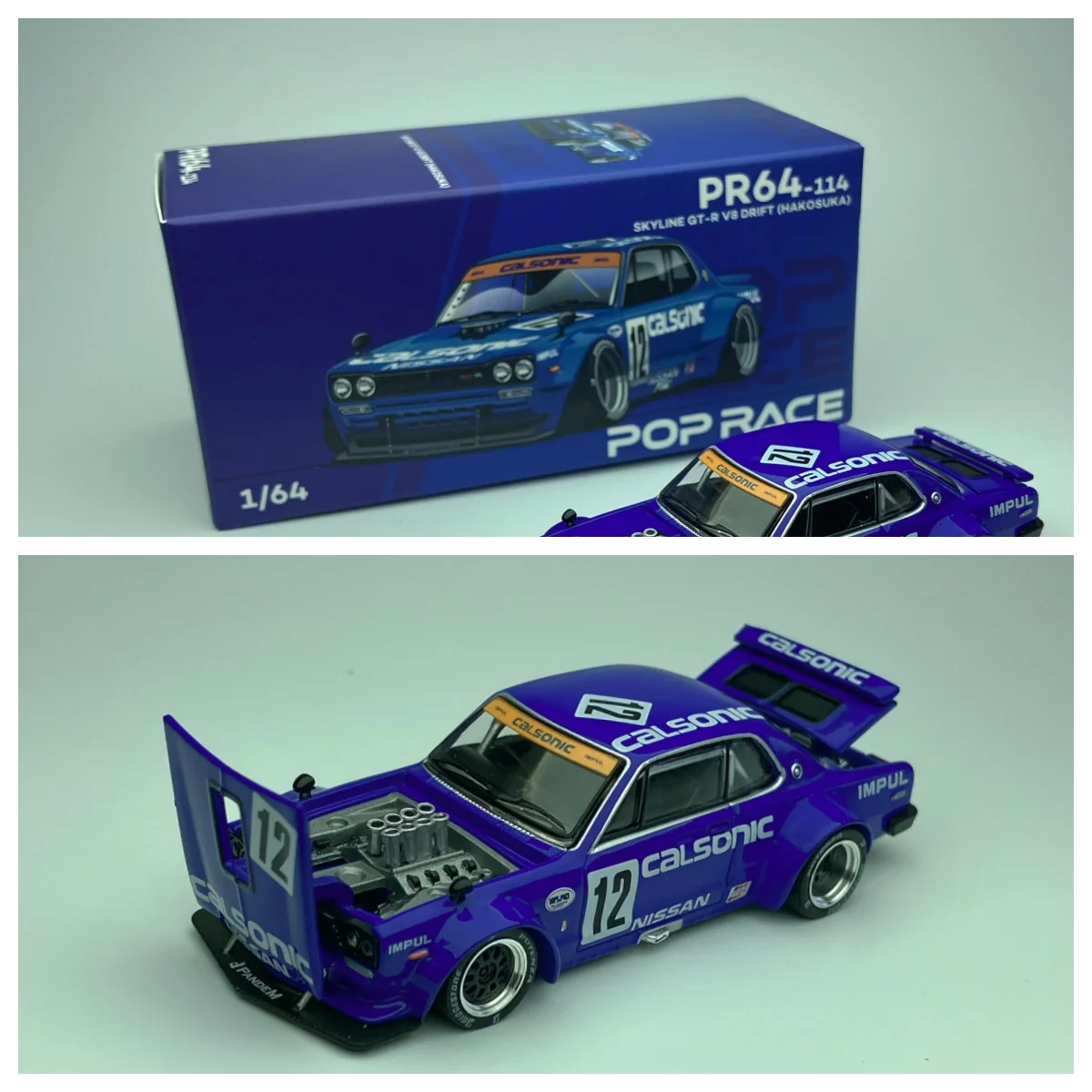 Pop Race Skyline GT-R V8 Drift JDM 640114 1/64 Coleção de Carros em Miniatura Edição Limitada em Liga Metálica