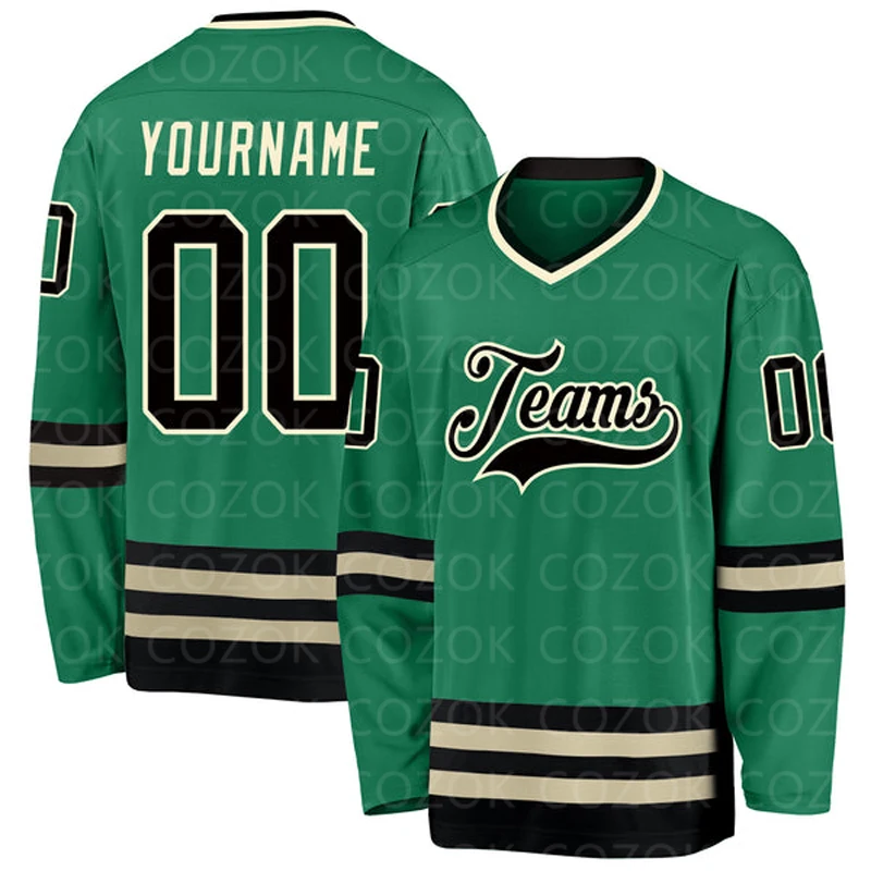 Custom Green White Hockey 3D Print You Name Number Men Women Ice Hockey Jersey Competition Training Jerseys