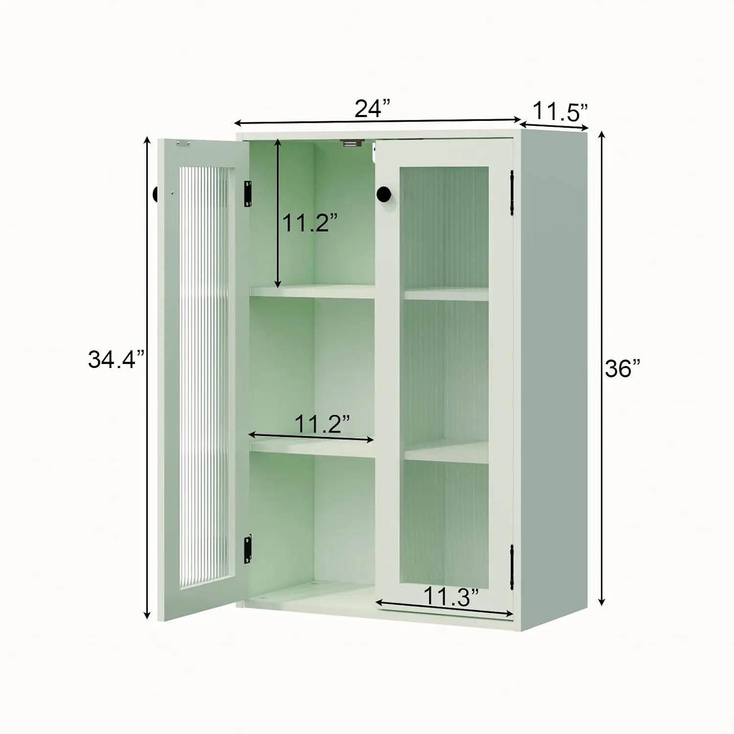 Fluted Glass Door Bookcase Wall-Mountable Display Cabinet with 2 Fixed Shelves for Living Room Bedroom Kitchen, Customized
