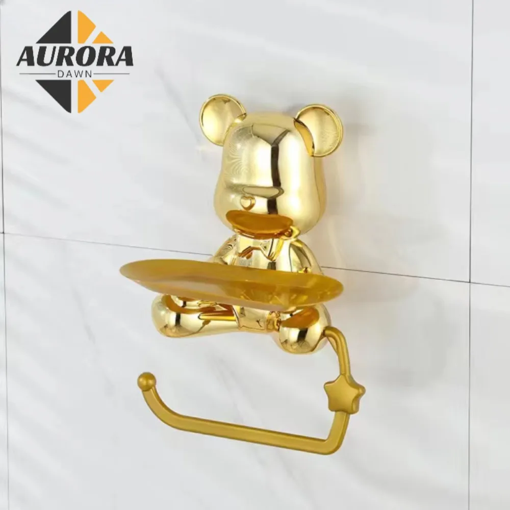 Plastic Cartoon Bear Statue Paper Roll Rack for Bathroom Roll Holder Children's Towel Rac Pen Holder and Living Room Decoration