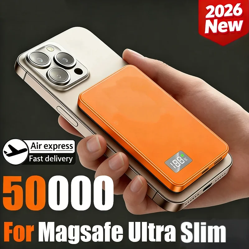 

3 IN 1 Power Bank For MagSafe 50000mAh Slim Magnetic Wireless Power Bank 22.5W Portable External Battery For IPhone Samsung 2026