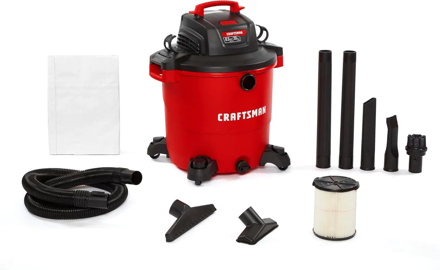 CRAFTSMAN CMXEVBE17596 20 Gallon 6.5 Peak HP Wet/Dry Vac Heavy-Duty Shop Vacuum with Attachments