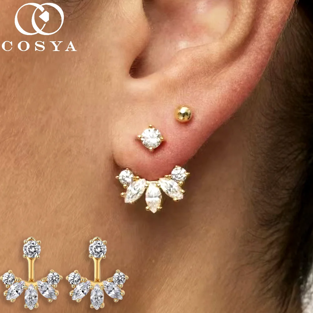 

COSYA 2 in 1 Full Moissanite Stud Earrings S925 Silver D VVS1 Lab Diamond Double Sided Pierced Earring For Women Fine Jewely
