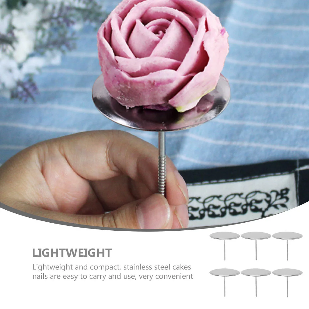 6 Pcs Stainless Steel Mounting Nails Piping Flower Cupcake Manicure Tools Piles Decor Bases