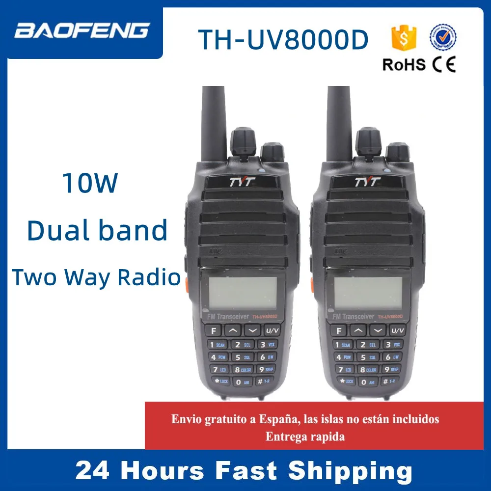Radio de dos vías de doble banda, Walkie Talkie con batería de 3600mAh, UV8000D, Comunicador, 10 km, VHF, UHF, TYT piezas, 1 unidad/2 TH-UV8000D, 10W