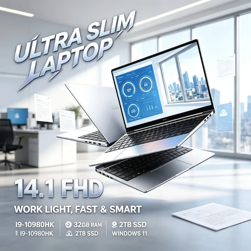 Laptop de 14,1 polegadas com ecrã IPS FHD de 120 Hz, processador Intel Core i9-10980HK, 32 GB de RAM, SSD de 2 TB de alta velocidade, teclado retroiluminado e bateria de longa duração.