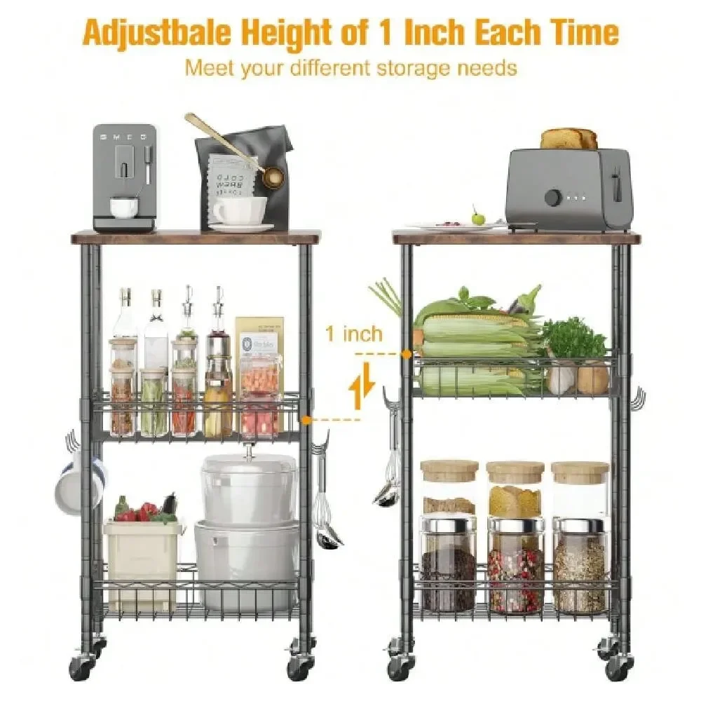 

Kitchen Island And Cart Kitchen OrganizersKitchen Storage Cart, 3Tier Storage Rack On Caster Wheels With Adjustable 2 Baskets, C