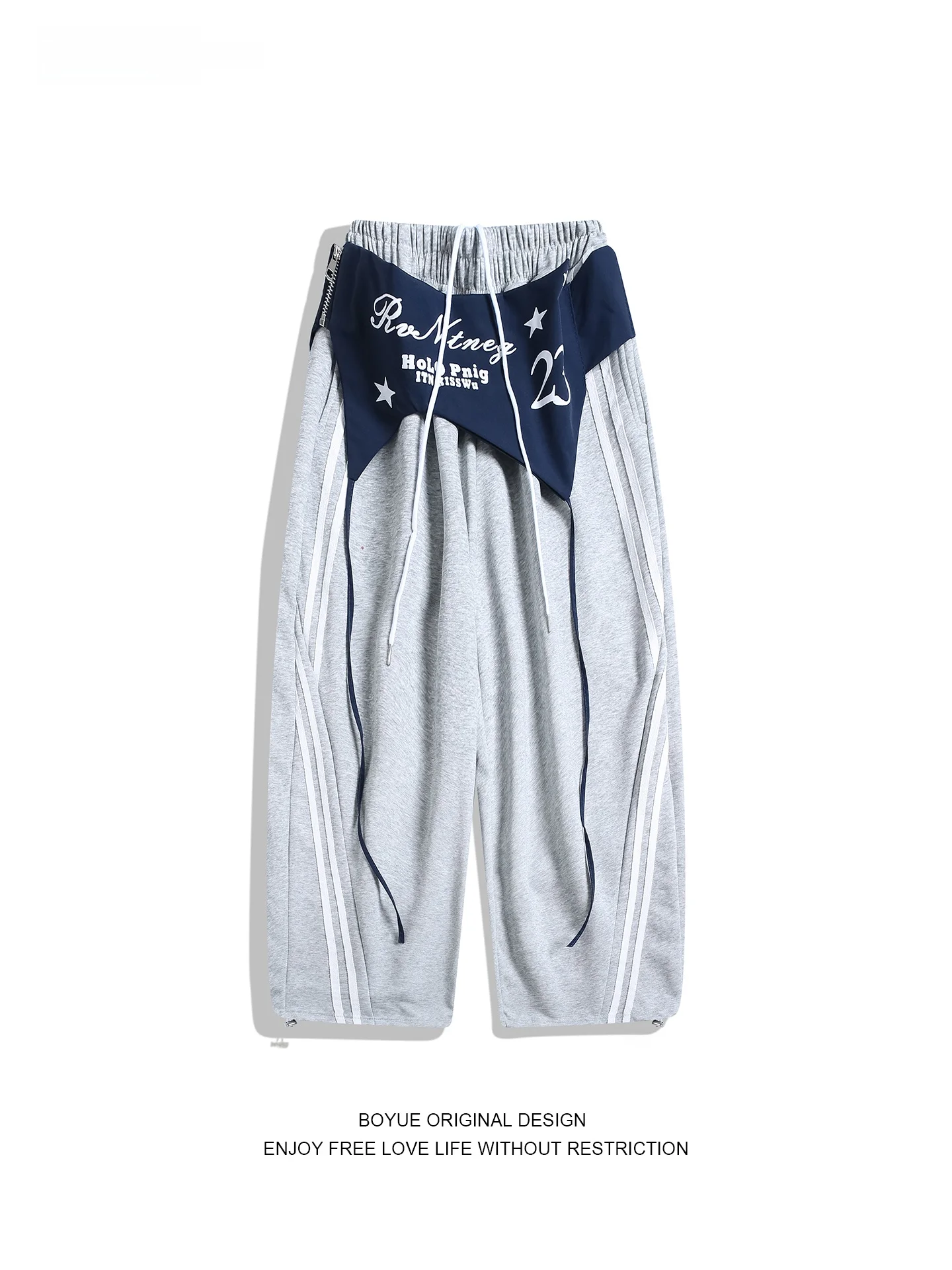 

Модные повседневные брюки Boyue в американском ретро-стиле, имитация двухслойности, свободные, широкие штанины, спортивные, унисекс, в полоску