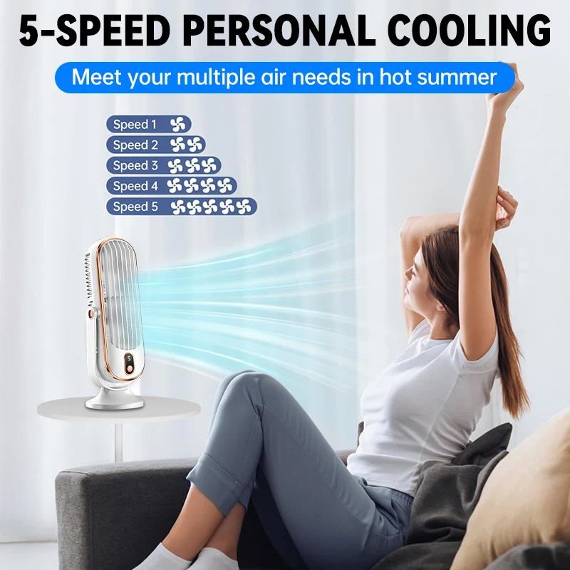 

Wireless desktop fan portable silent table fan dual blade 5-speed high wind fan silent mini tower fan