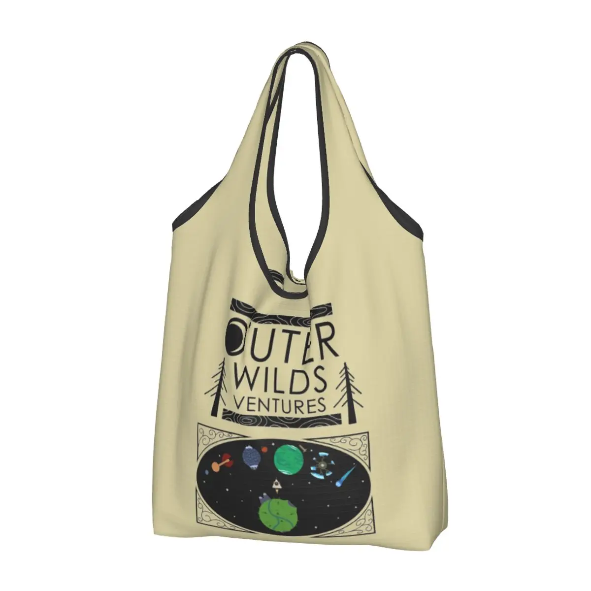 Outer Wilds Ventures Handbook Portable Tote Shopping Bags Large Capacity Shopper Bag Groceries Handbag Shoulder Bag