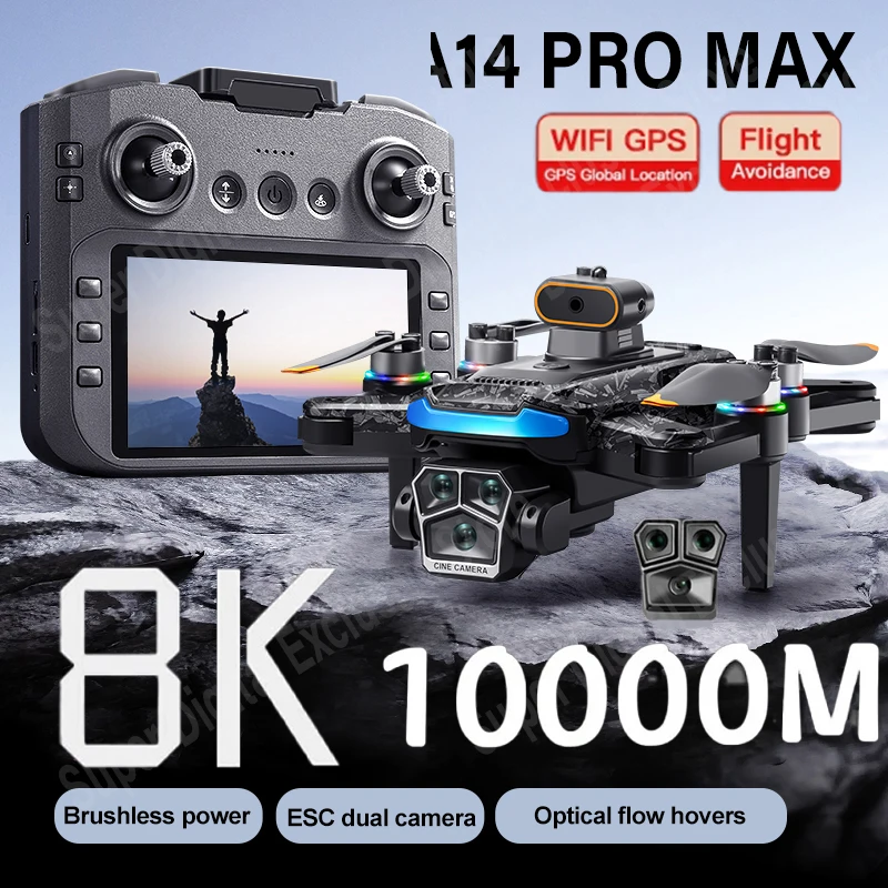 Xiaomi A14 Pro Max Drone aérien 8K HD double caméra 5G WIFI GPS moteur sans brosse flux optique évitement d'obstacles RC Drone 10000M