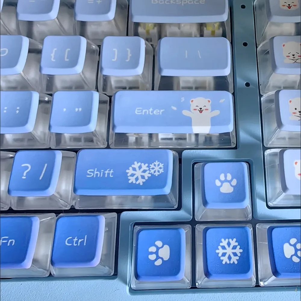 Cute White Bear Translucent Keycap STA Profile Double Skin Milk Pudding Keycaps PBT Sublimation Personalized Gradient Key Caps