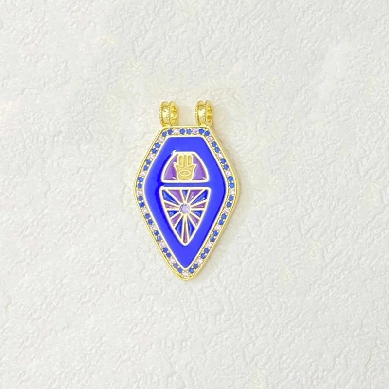 1 Piece Diamond Tarot Enamel Double Ear Pendant for Diy Necklace Jewelry Making Brass Plated Vintage Literary Luxury Accessories