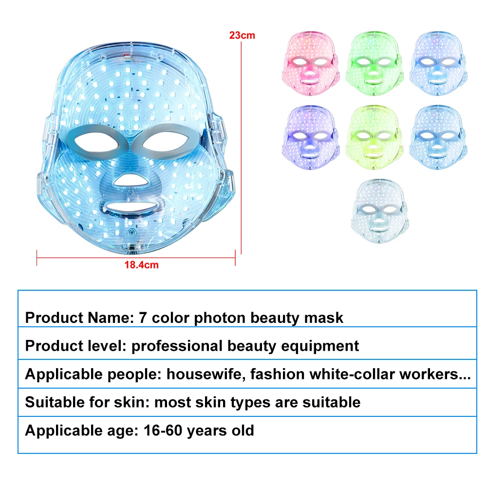 7 Colors Light Therapy LED Face Mask Skin Rejuvenation Whitening Spa Mask Anti-Acne Wrinkle Removal Rechargeable Beauty Mask