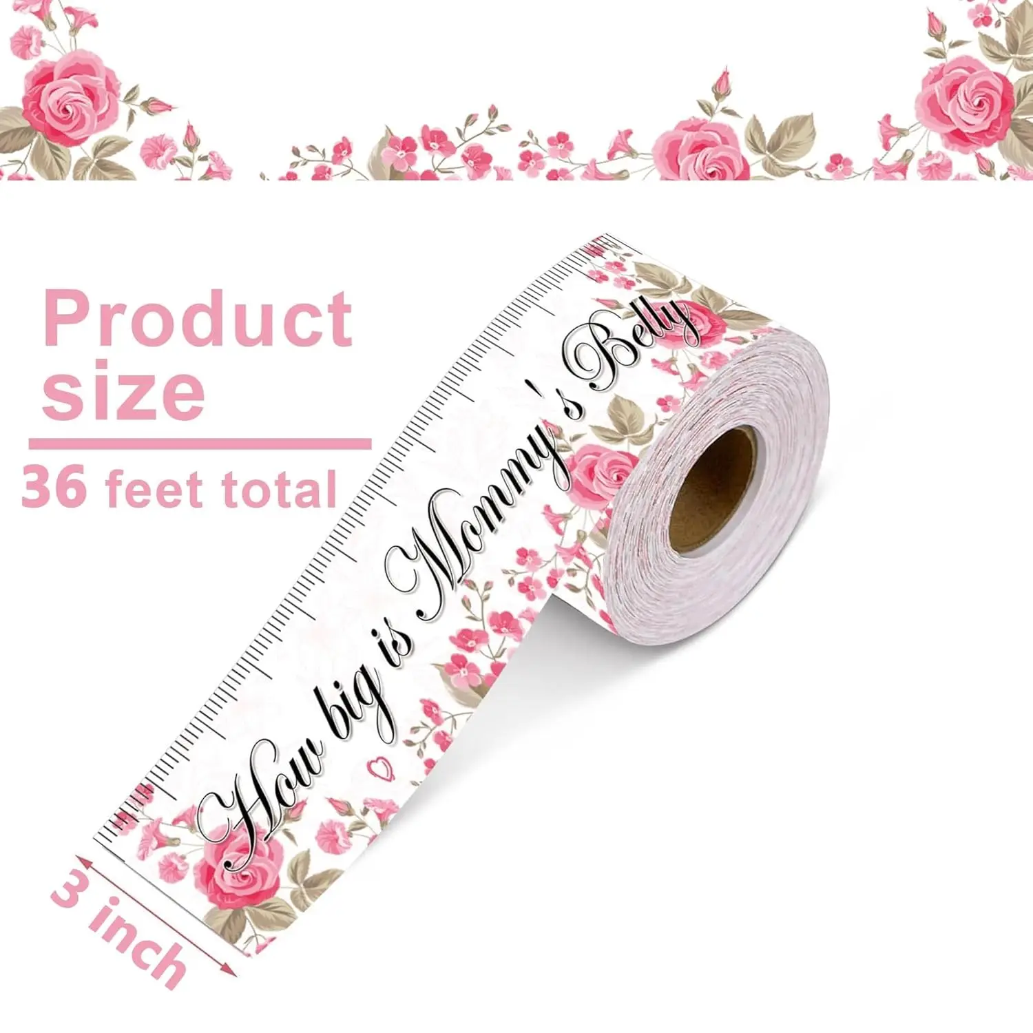 How Big is Mommy's Belly Baby Shower Tape Guessing Baby Shower Winners Measure 36 Feet Baby Shower Paper Measuring Tape Decor