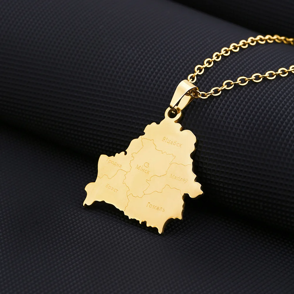 2024 New fashion stainless steel Belarusian map with city necklace for women and men couples ethnic style accessory collarbone c