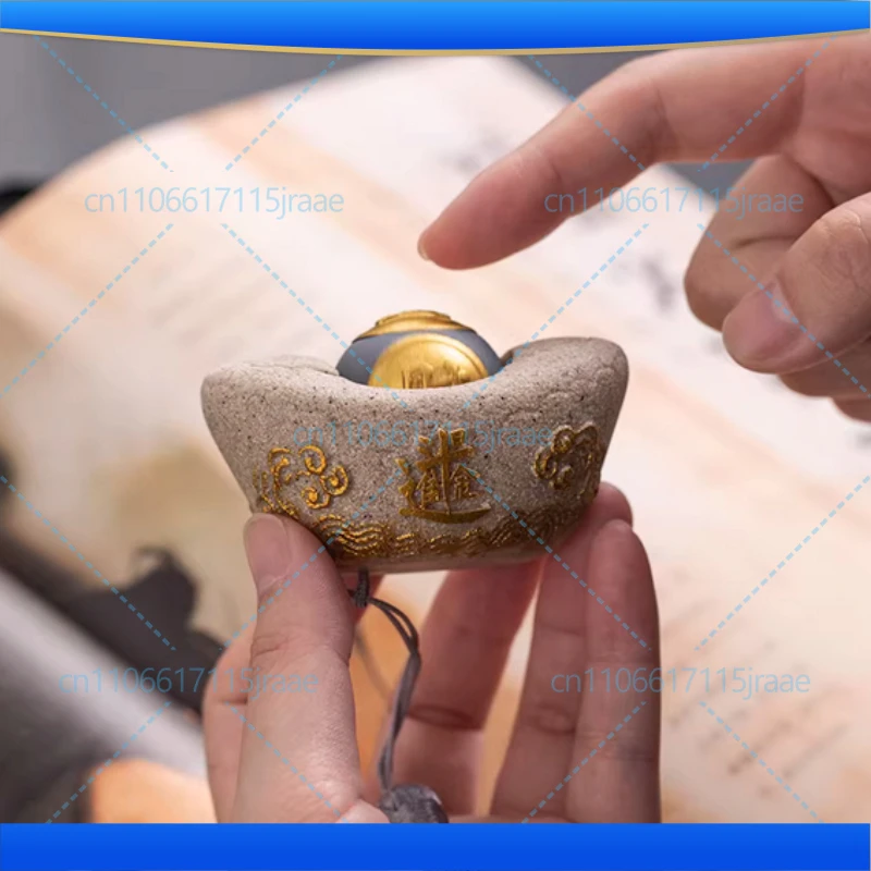 sandstone Zhaocai Yuanbao sculptures small model rotatable Wealth Luck Feng Shui Decor Chinese characteristic gift