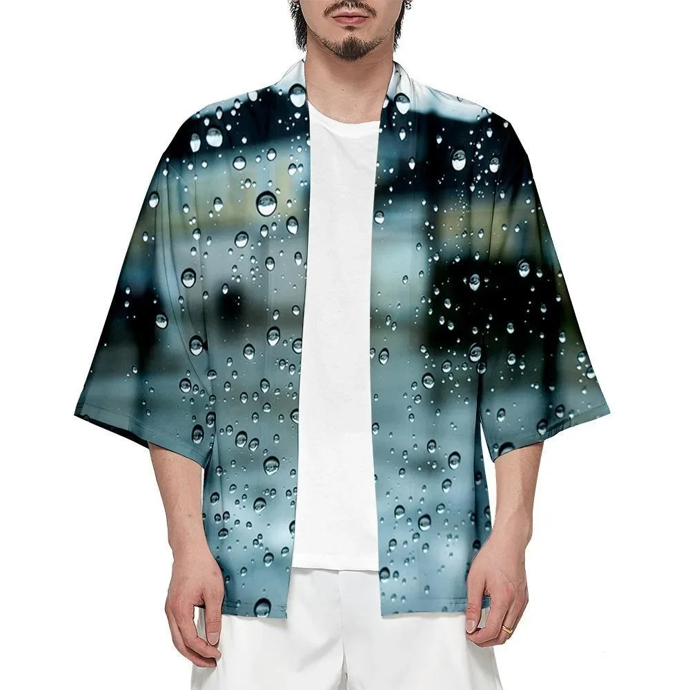 

Summer Raindrop Print Kimono Fashion Funny Hawaiian Shirt Beach Tops Bathrobe Loose Kimono Yukata Japanese Clothes Unisex Haori