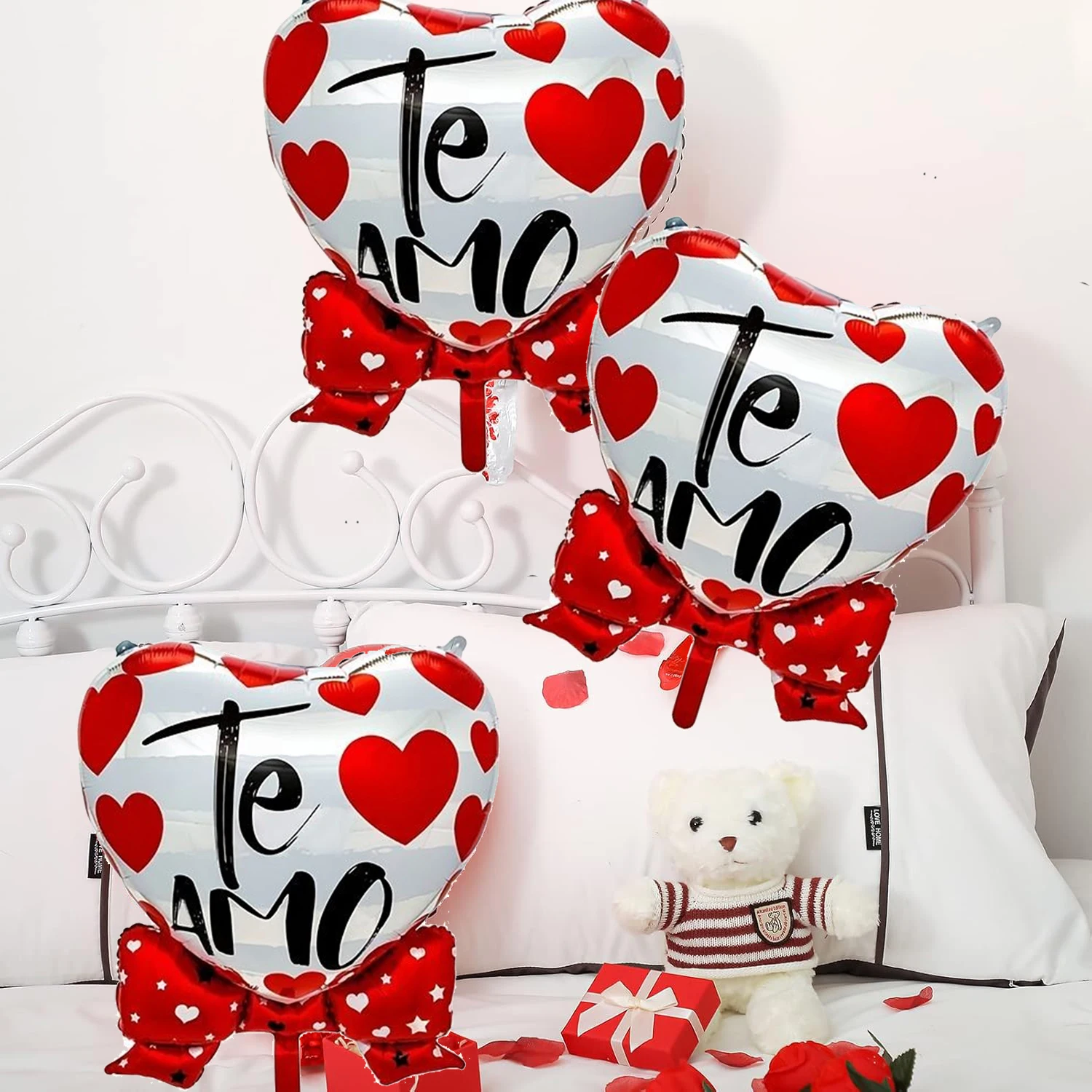 2pcs 35 inch Spanish, I Love You, Love Bow Balloon, Birthday Wedding Valentine's Day Party Decoration Balloon