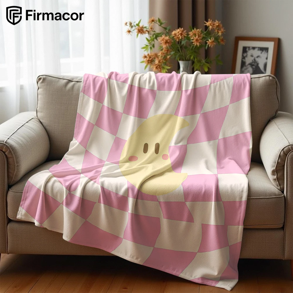 Check Moon Cartoon Anime Print Flannel Blanket Soft Warm Throw for Kids Bedroom Sofa Bed Christmas Office Car