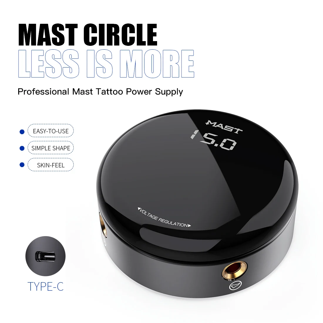 Mast Tattoo Circle Round OLED Digital Tattoo Power Supply for Coil & Rotary Tattoo Machines Tattoo Supplies Power with Adapter