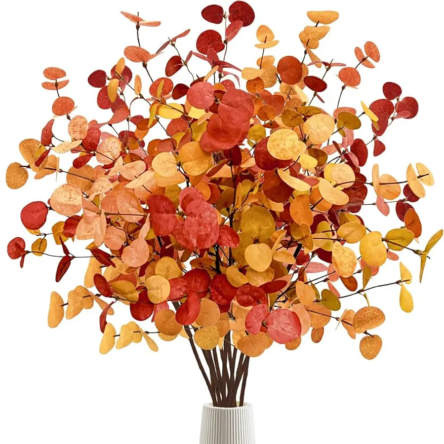 

12 Pcs Artificial Eucalyptus Leaves 28'' Tall Fall Flowers Leaf Greenery Stems Autumn Decorations for Home Wedding Centerpieces