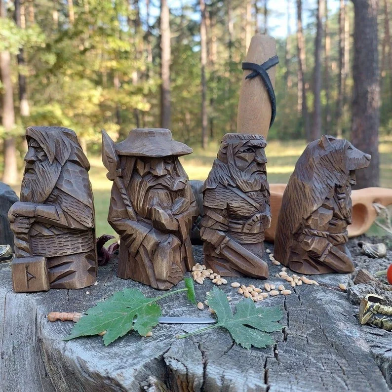 Conjunto de Estatua pagana nórdica de Odin, estatuilla de Dios vikingo, decoración de Altar, escultura de jardín para el hogar, decoración de mitología nórdica hecha a mano