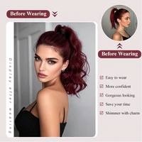 Clip-in Synthetic Hair Ponytail Extension Short Wavy Curled Clip-on Ponytail with Claw Clip Wine Red Hairpiece for Women 3