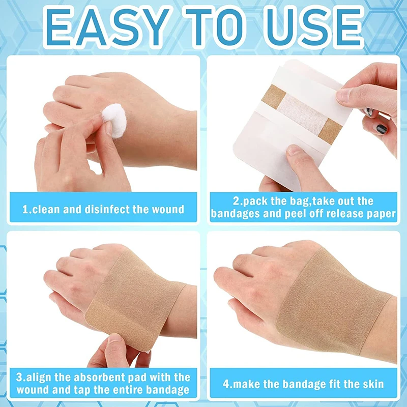 10pcs/pack Elastic Large Skin Wound Patches Band Aid Square Shaped Hemostasis Plasters Breathable Adhesive Bandages