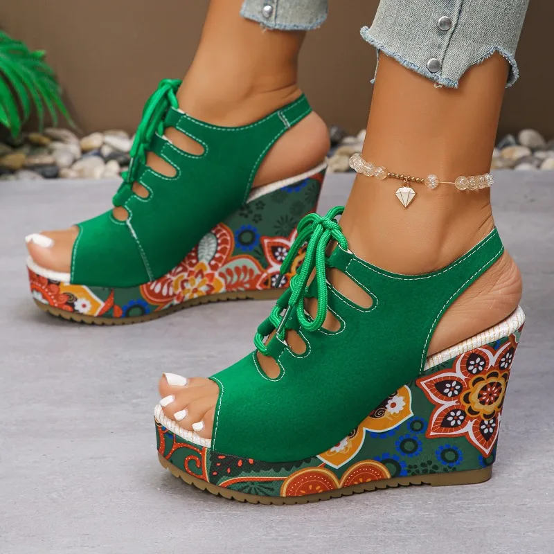 2026 New Summer Women's Slope Heel Strap Open Toed Fish Mouth Sandals New Outdoor Casual Roman Women's Super High Heel Sandals