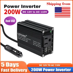 200W Power Inverter 12V to 110V Voltage Converter Car Charger Power Adapter with 2 USB Charging Ports
