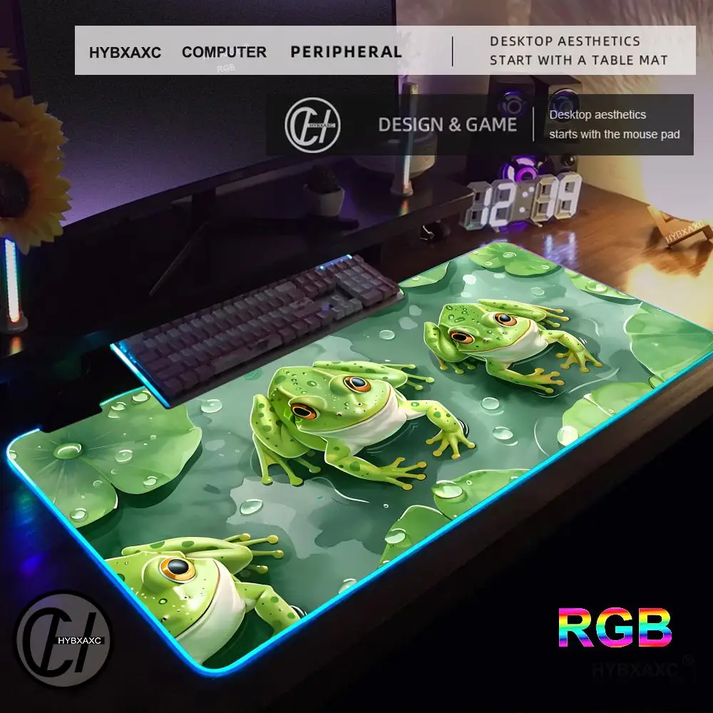 Cute frog Mouse Pad RGB Gaming Mouse Pad Desk Mat HD Gamer Large LED Light XXL MousePads PC Computer Carpet
