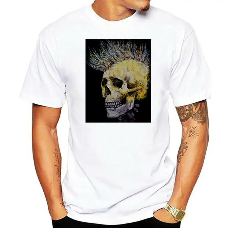 MOHAWK Tees Men Skull T Shirt Hipster Mens T-Shirt 100% Cotton 3D Punk TShirt Black Top Quality Hip Hop Clothing Rock You!