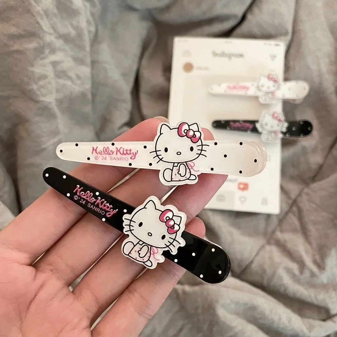 

2pcs Cute Hello Kitty Cat Polka-dot Side Clip Duckbill Clip Fun Hair Accessories Hair Clips Cartoon Headdress Traceless Makeup