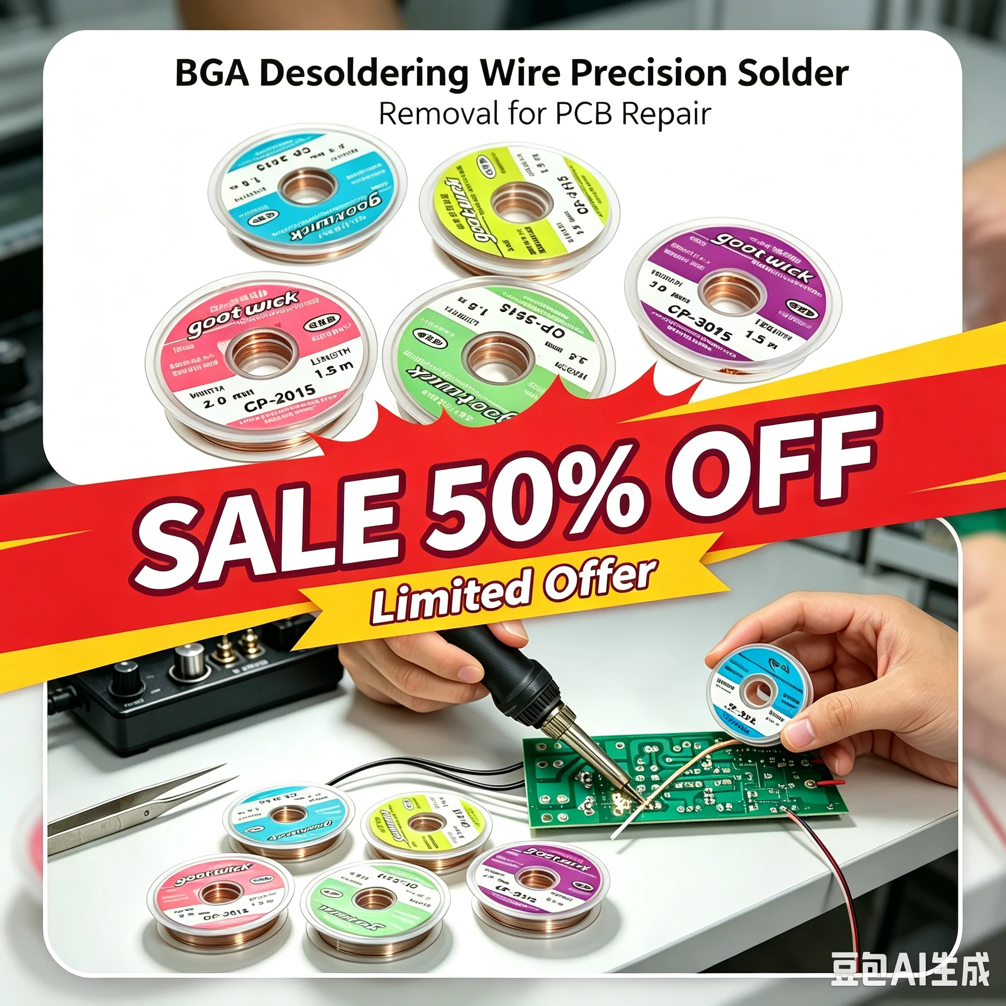 5 Pcs/set WL3515 Desolder Wick Braid Desoldering Wire, Solder Removal Soldering Accessory for BGA & PCB Electronic Board Repair