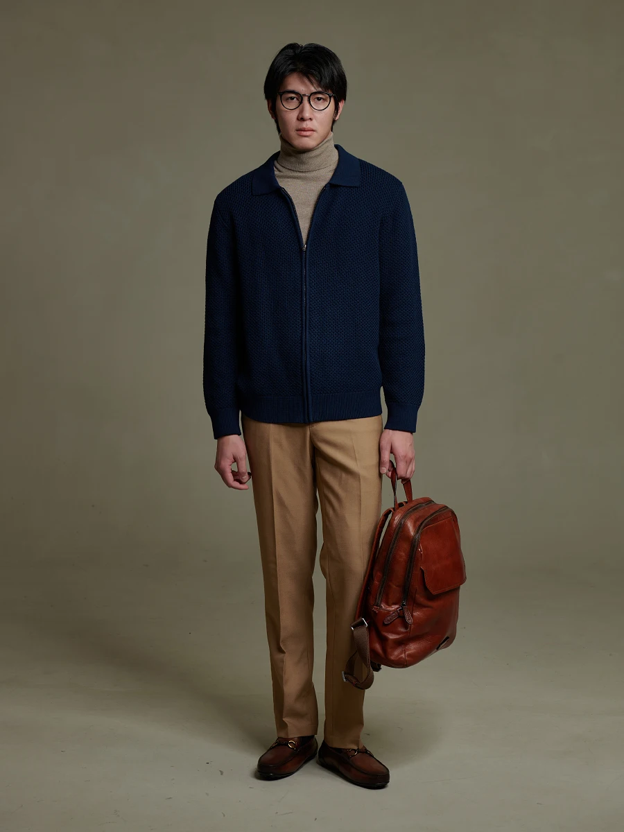 

ERALDO Handmade Feel Pure Cotton Zipper Commute Long Sve Knitted Sweater Stand Collar Open Cardigan Faion Urban Sle