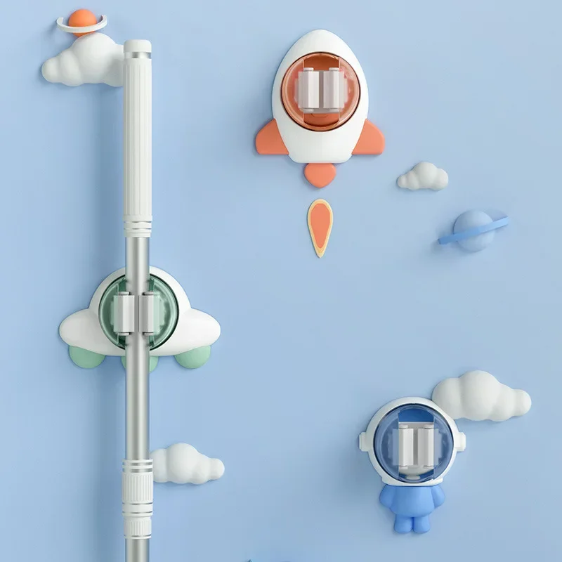 

New Bathroom Mop Clip Cartoon Multi-function Wall Mounted Perforated Free Broom Hanger Bracket Mop Storage Clip