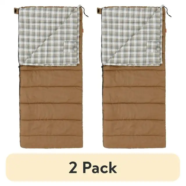 

(2 Pack) Ozark Trail 35F Flannel Lined Rectangle Adult Sleeping Bag - Brown (80" X 36")