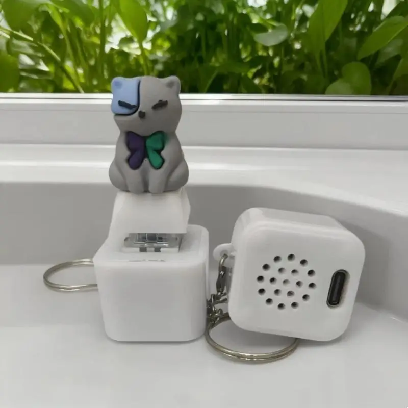 Kitten Keyboard Fidget Sensory Toy with Click Sound LED Light Keychain Mini Stress Relief Toy for Waiting Room Time Killing