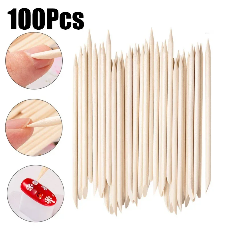 

50/100Pcs Wooden Cuticle Pusher Remover Nail Art Design Orange Wood Sticks Rhinestones Dotting Removal Manicure Care Tools